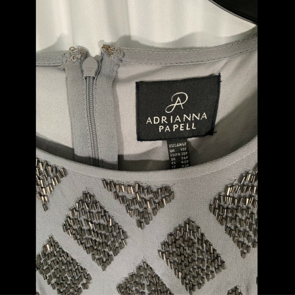 NWT Adrianna Papell‎ Beaded Colorblock Blouson Gown Silver Navy [SZ 6P ] #G497 - Picture 5 of 8